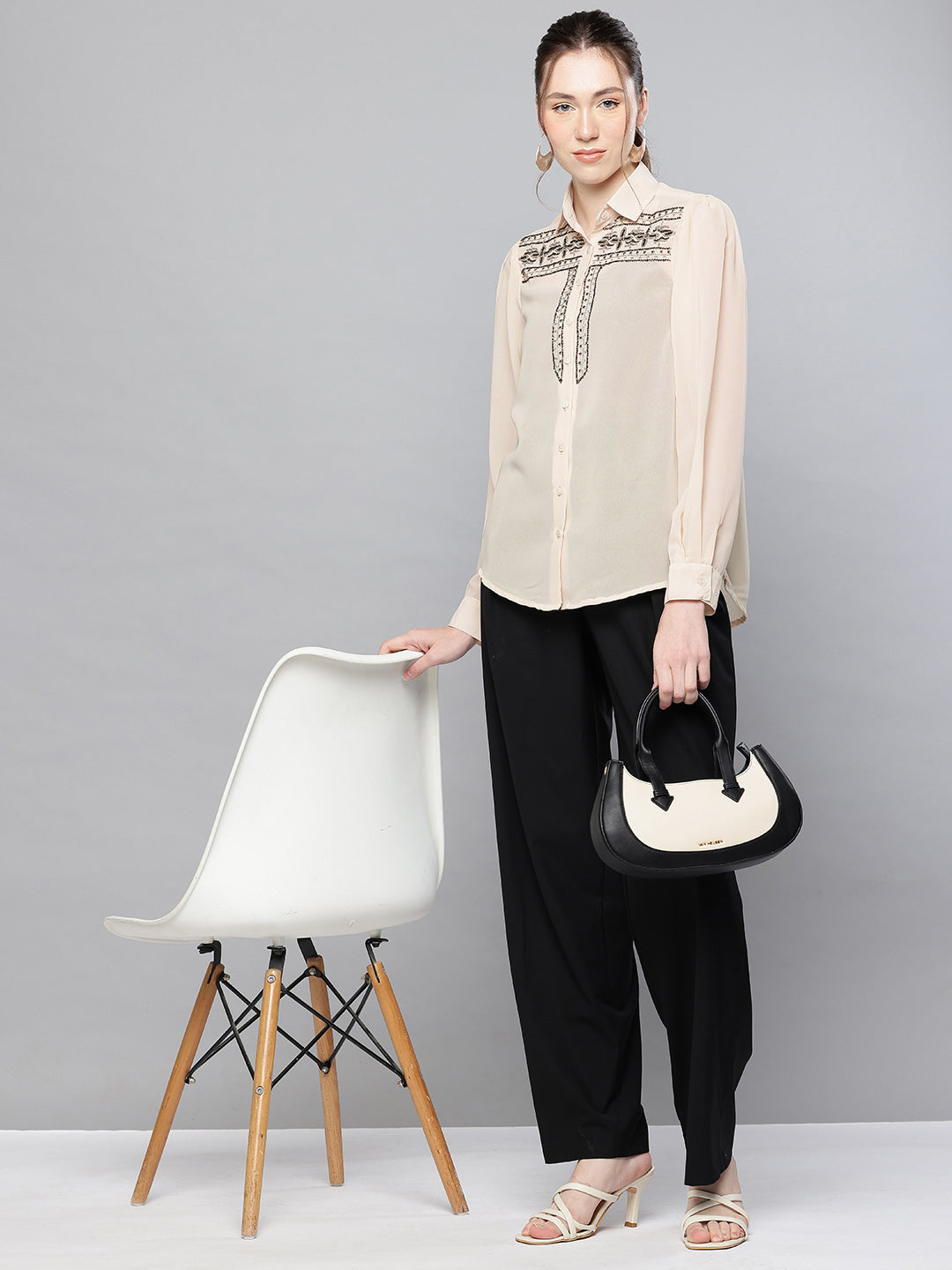 Hand embellished beige shirt