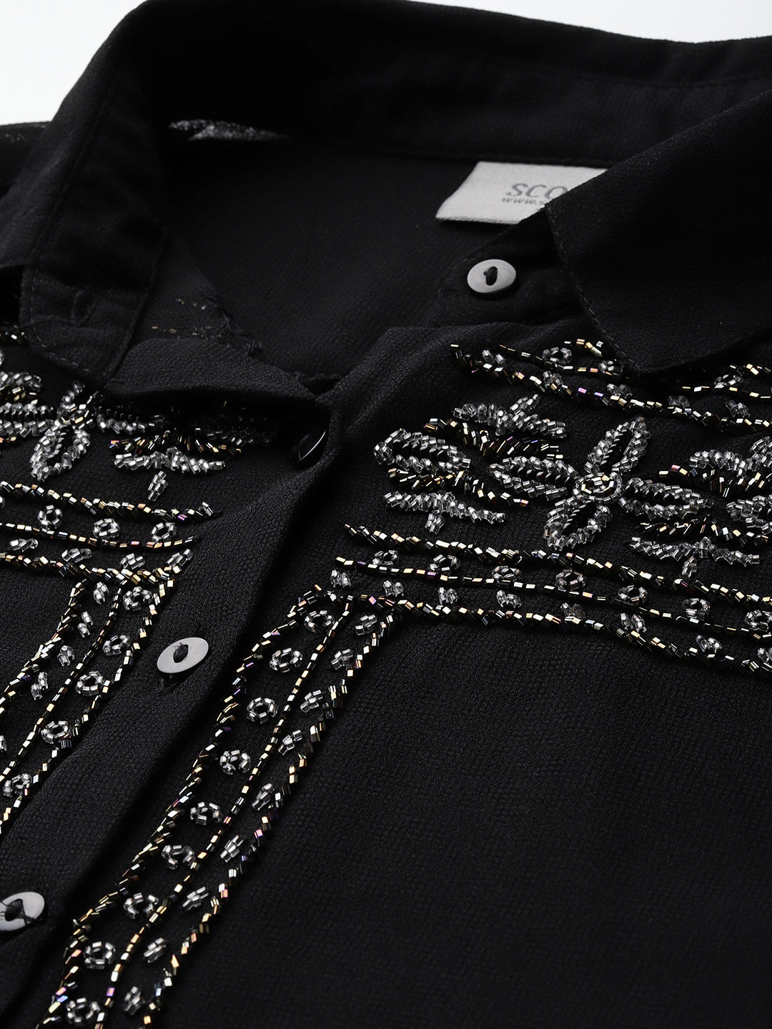 Hand embellished black polyester shirt