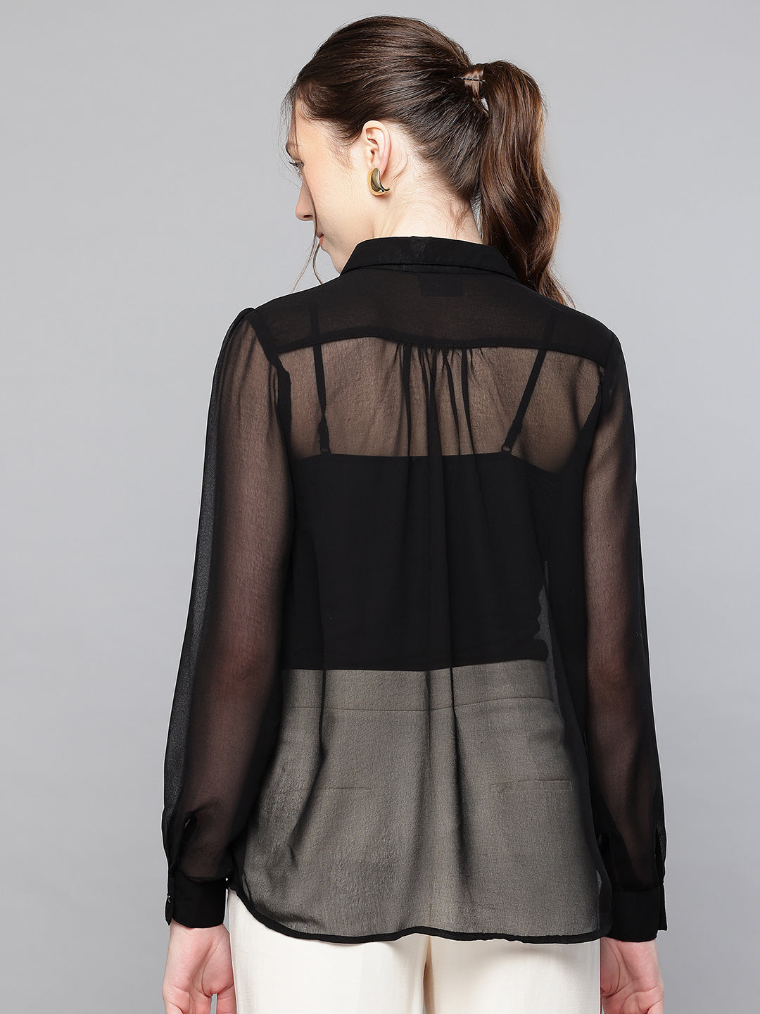 Hand embellished black polyester shirt