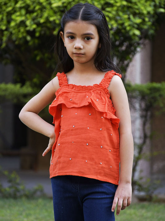 Scoup Cotton Embellished Cami top with frill detail