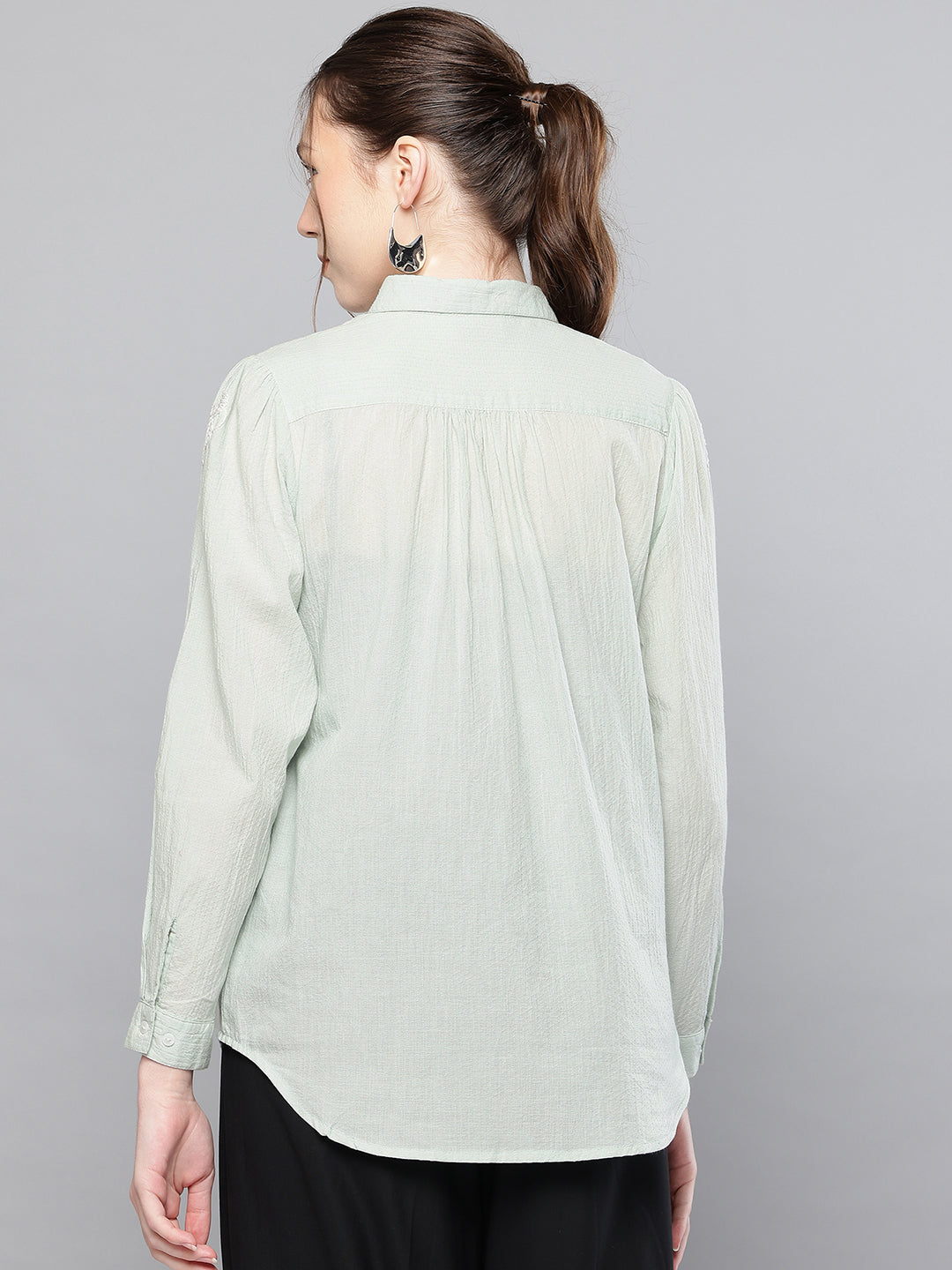 Light blue Cotton dobby hand embroidered shirt