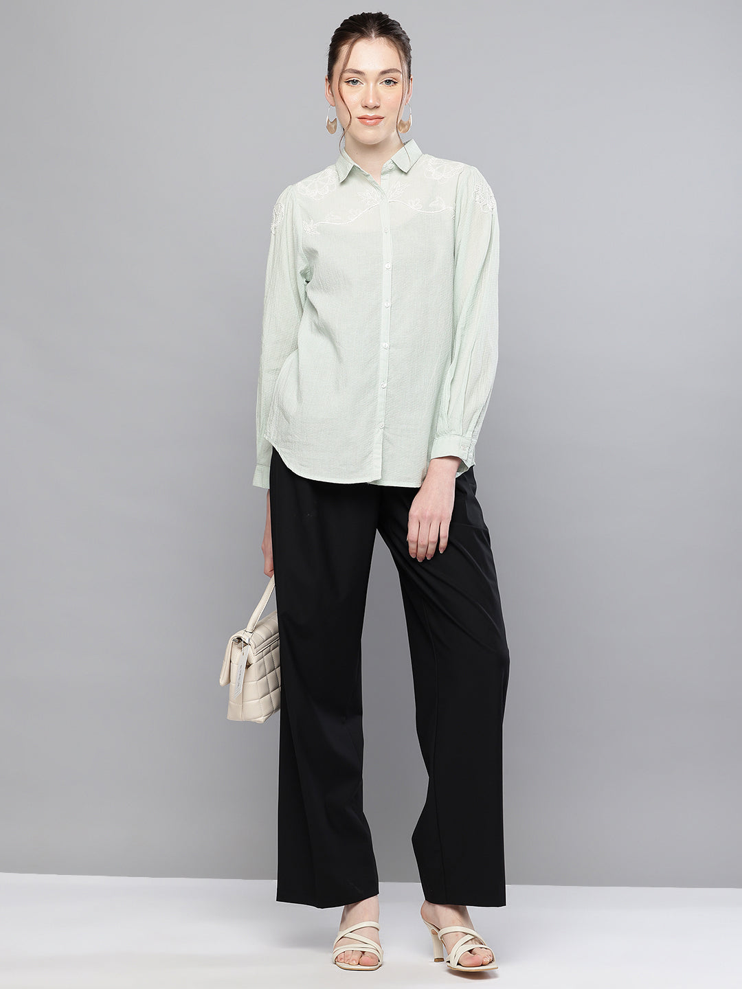 Light blue Cotton dobby hand embroidered shirt