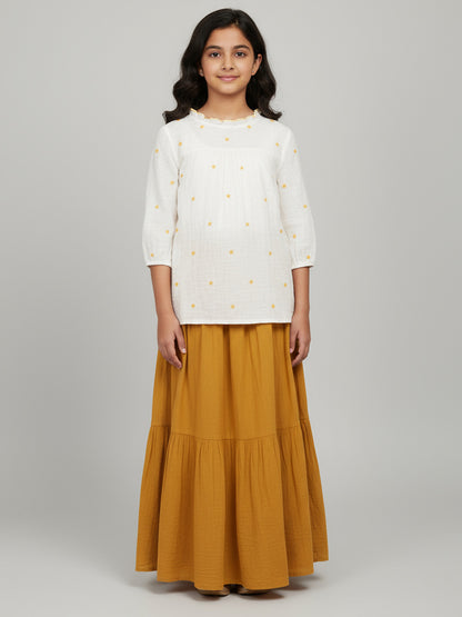 Cotton slub all over embroidered top