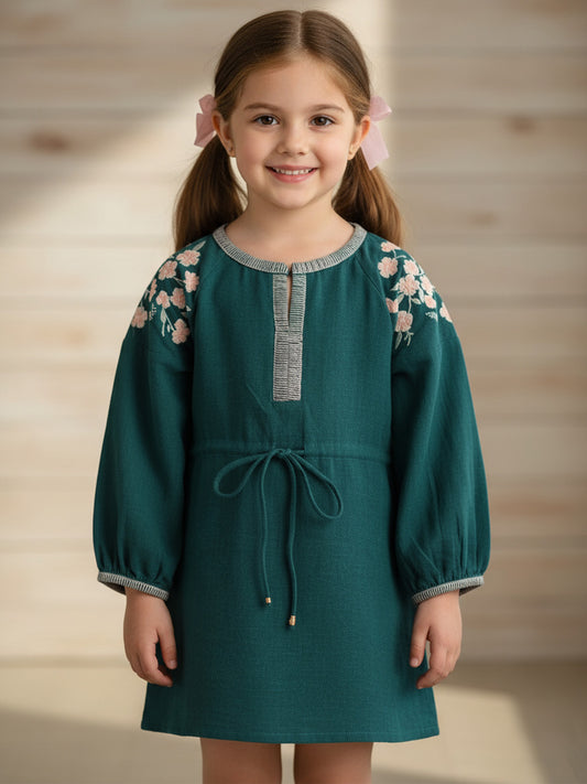 Green Embroidered boho dress