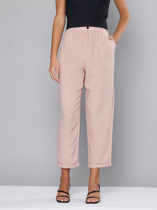 Straight fit pleated dusty pink trousers