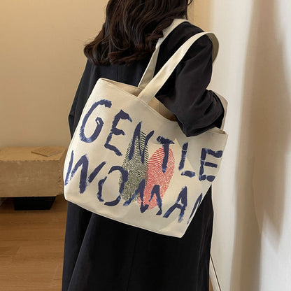 Scoup Beige Tote Bag with "Gentle Woman" Design