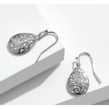 Silver Colored Teardrop Filigree Earrings