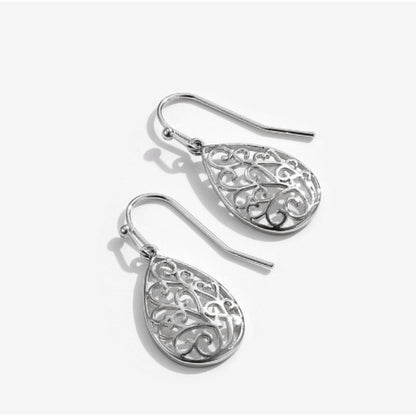 Silver Colored Teardrop Filigree Earrings