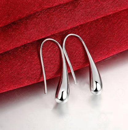 Silver Colored Teardrop Hook Earrings