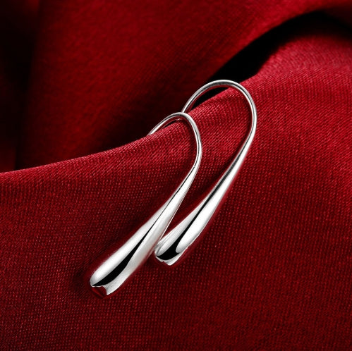 Silver Colored Teardrop Hook Earrings