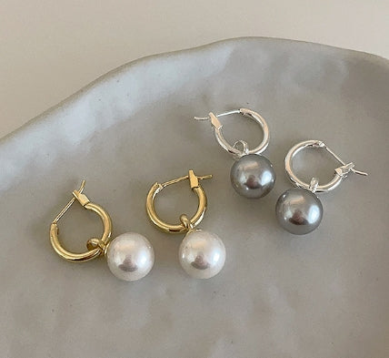 Pearl Drop Hoop Earrings (set of 2)