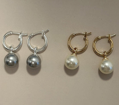 Pearl Drop Hoop Earrings (set of 2)