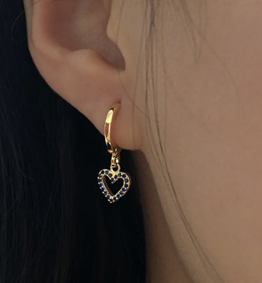 Gold Colored Heart Charm Hoop Earring