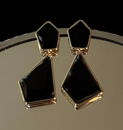 Geometric Black and Gold Color Drop Earrings