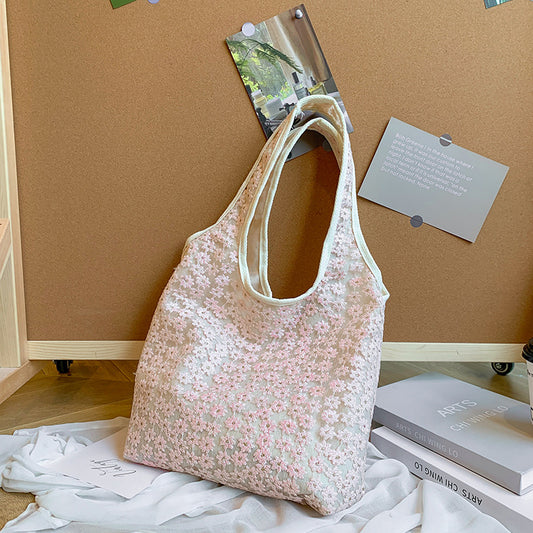 Floral Lace Tote Bag in Soft Pink