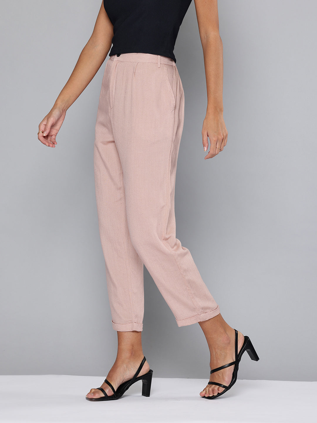 Straight fit pleated dusty pink trousers