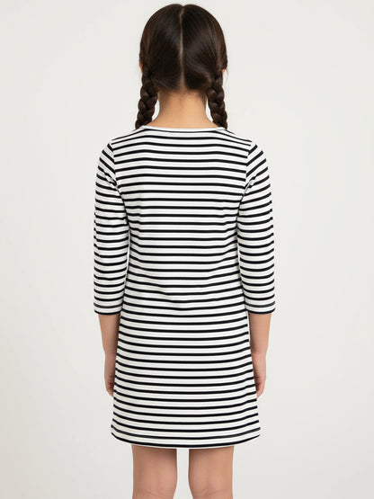 Blue & White Embroidered Stripe Dress