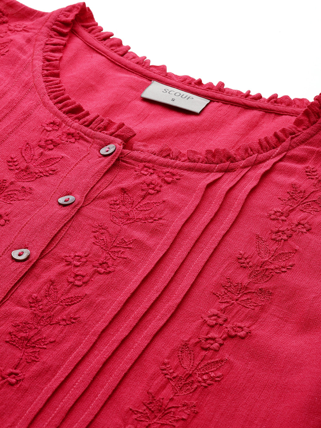 Pleat Details Embroidered Top