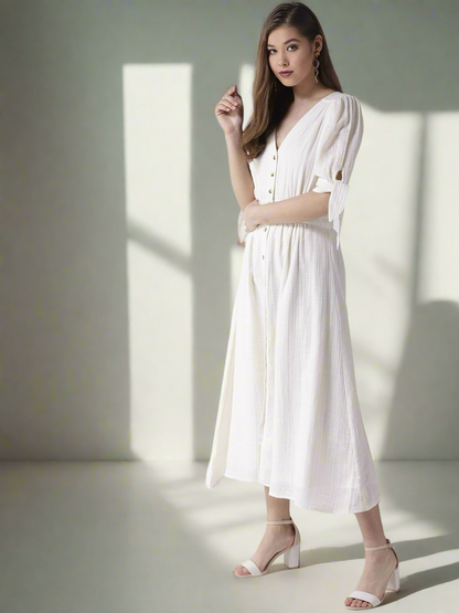 Off White Cotton Long Dress