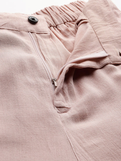Straight fit pleated dusty pink trousers
