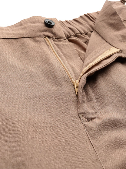 Straight fit pleated brown trousers