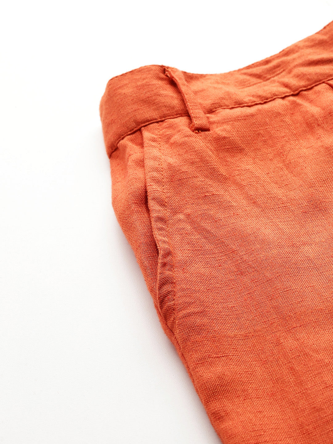 Straight fit pleated orange trousers