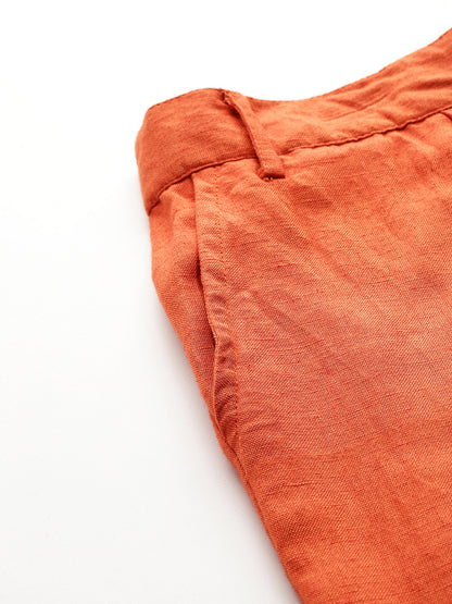 Straight fit pleated orange trousers