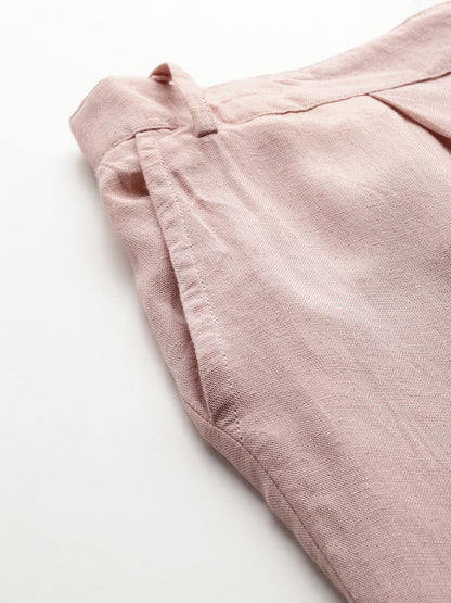 Straight fit pleated dusty pink trousers