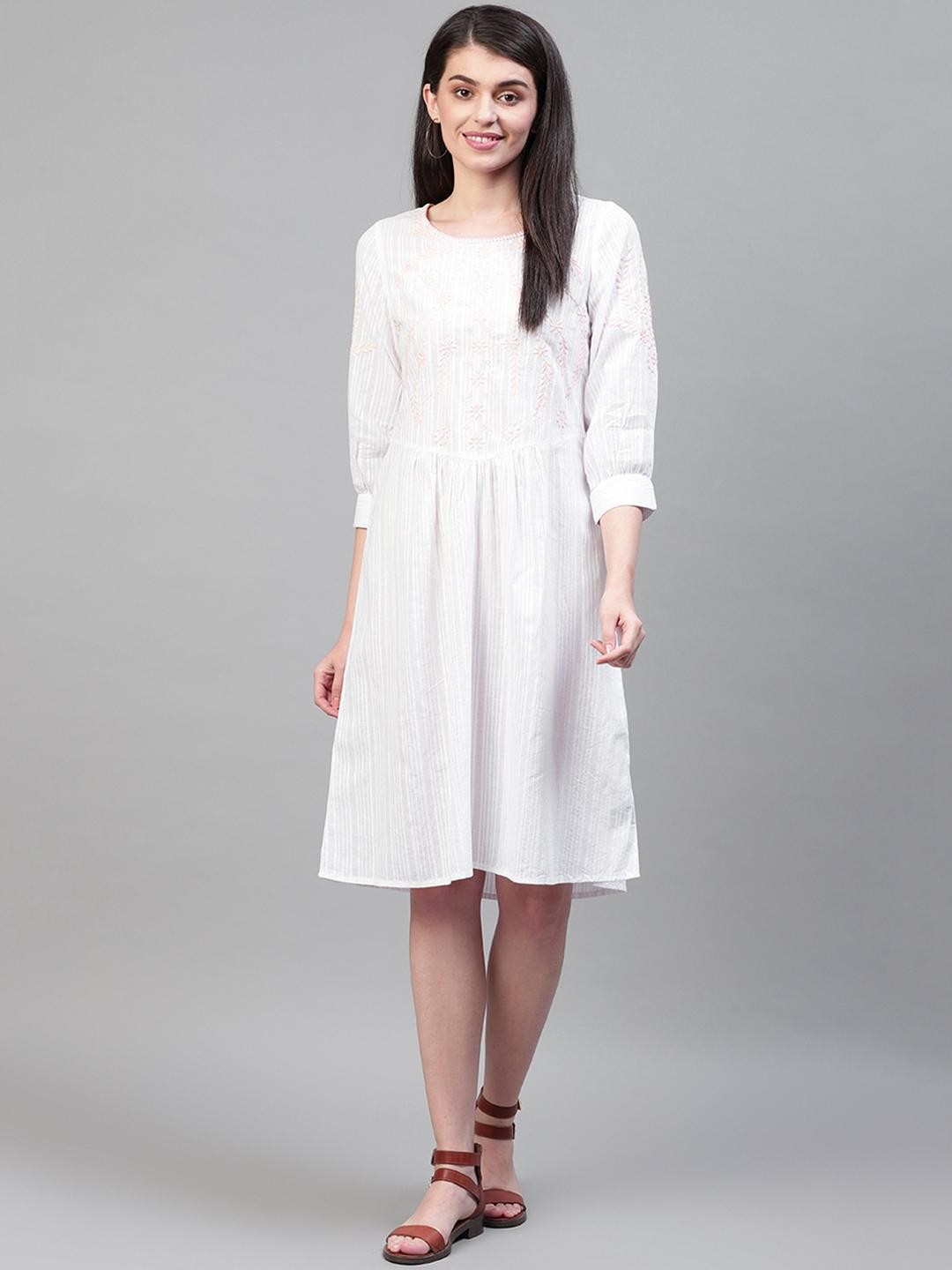 White Cotton embroidered dress
