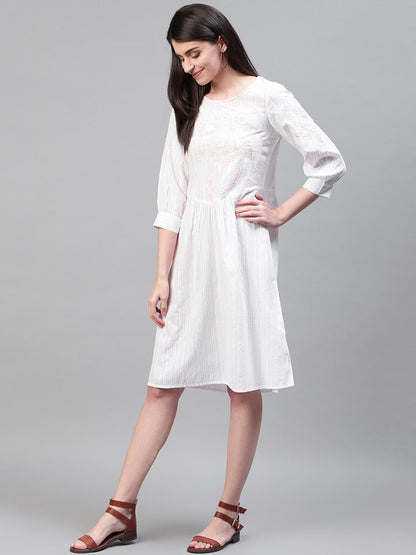 White Cotton embroidered dress