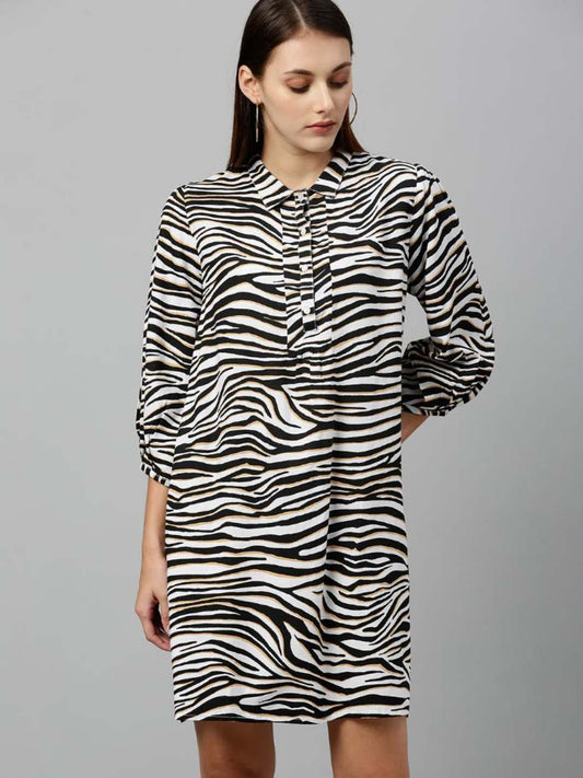 Animal printed  shirt dress with three quarter sleeves