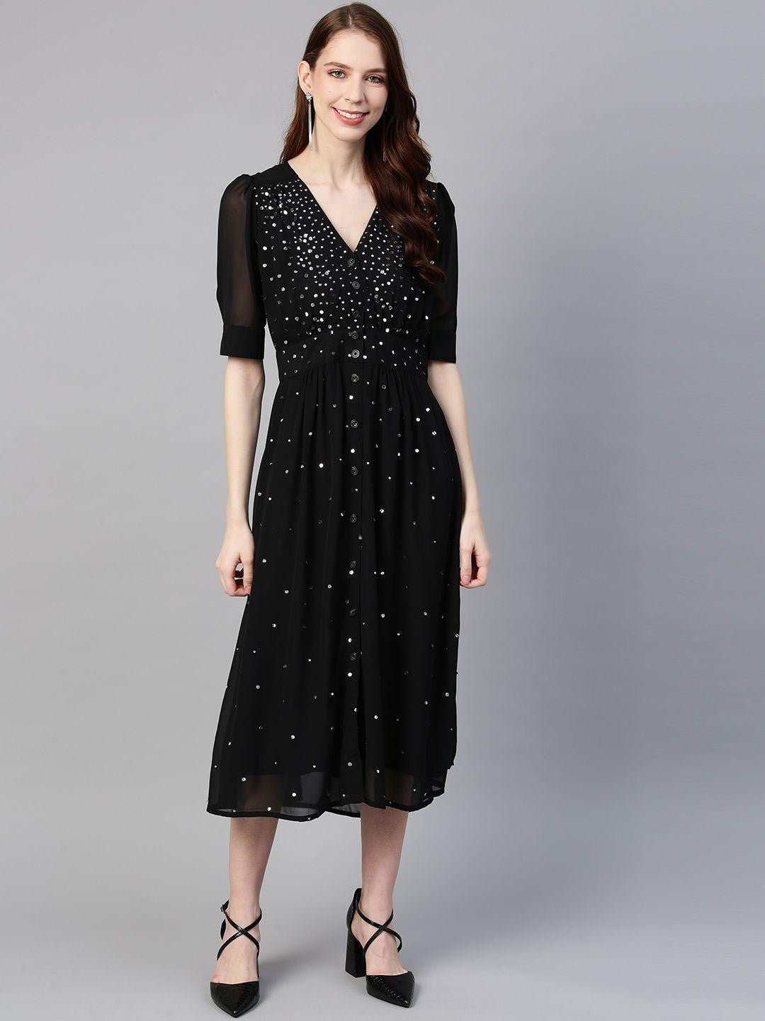 Black Embellished Midi Dress