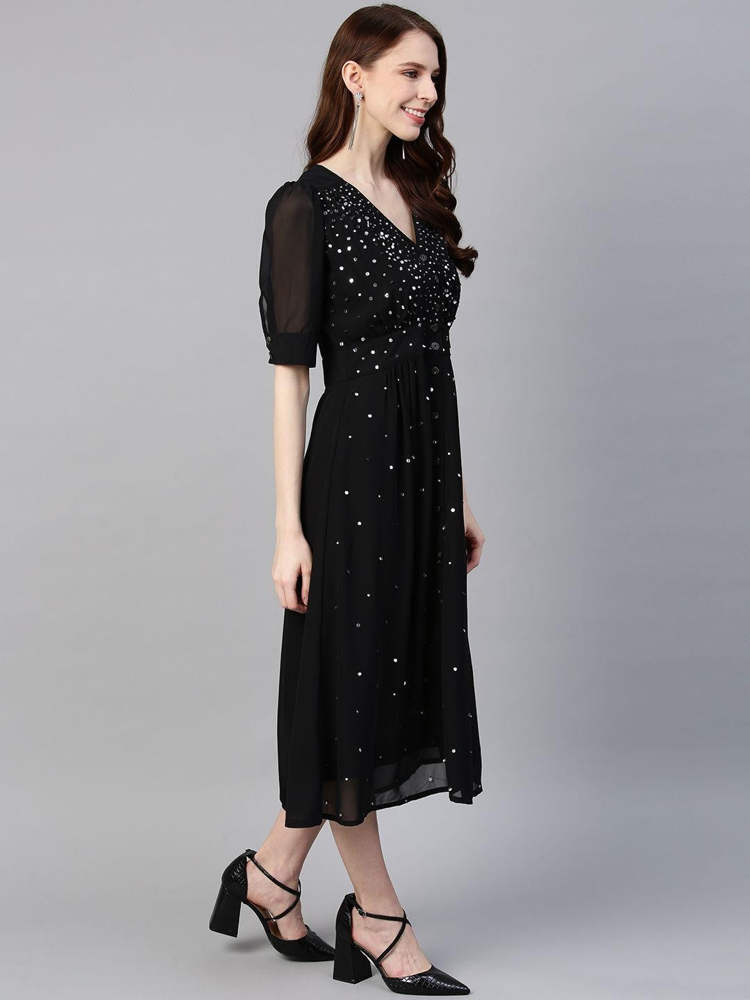 Buy No Nasties Ribbed Black Organic Cotton Midi Dress For Women Online
