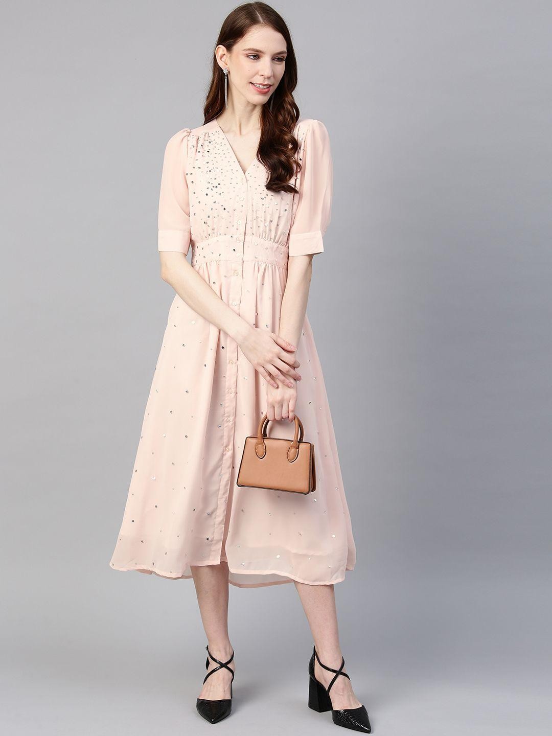 Peach Embellished Midi Dress