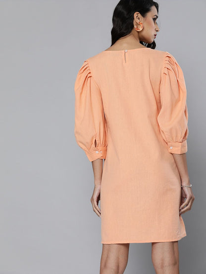 Volume sleeves embroidered Cotton Linen dress
