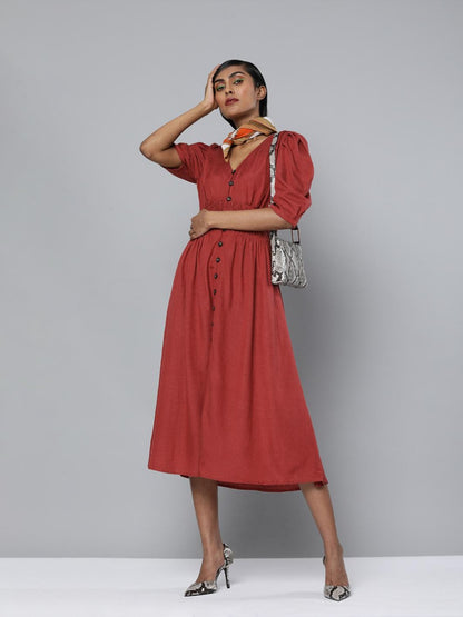 Puff Sleeves Front buttoned dress