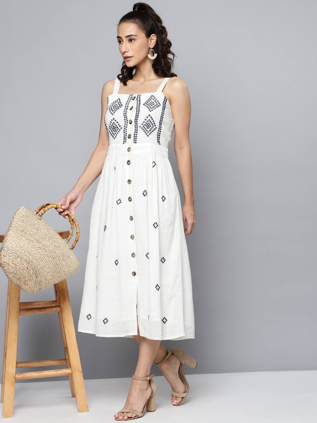 Ivory embroidered strappy dress