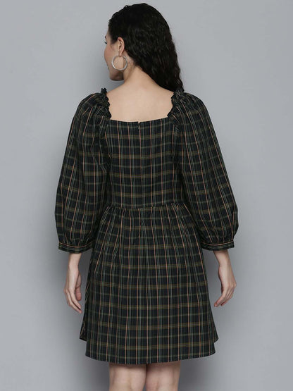 Puff Sleeves Check Dress