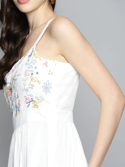 White Strappy Embroidered Dress