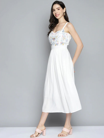 White Strappy Embroidered Dress