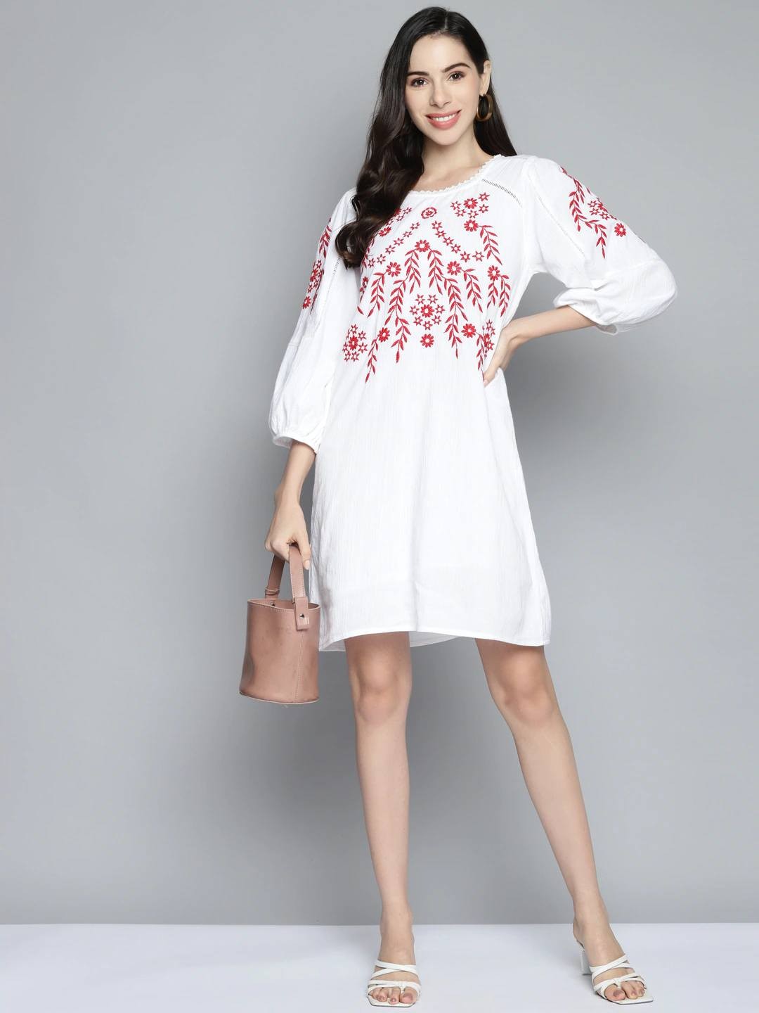 White Embroidered Shift Dress