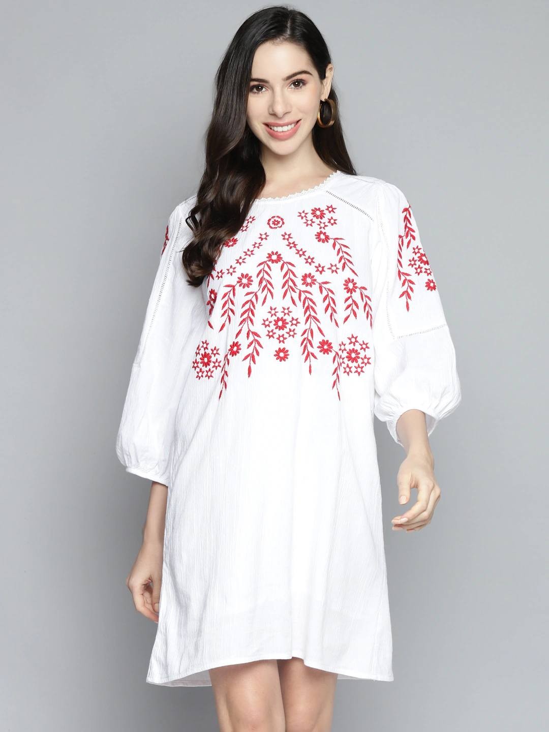 White Embroidered Shift Dress