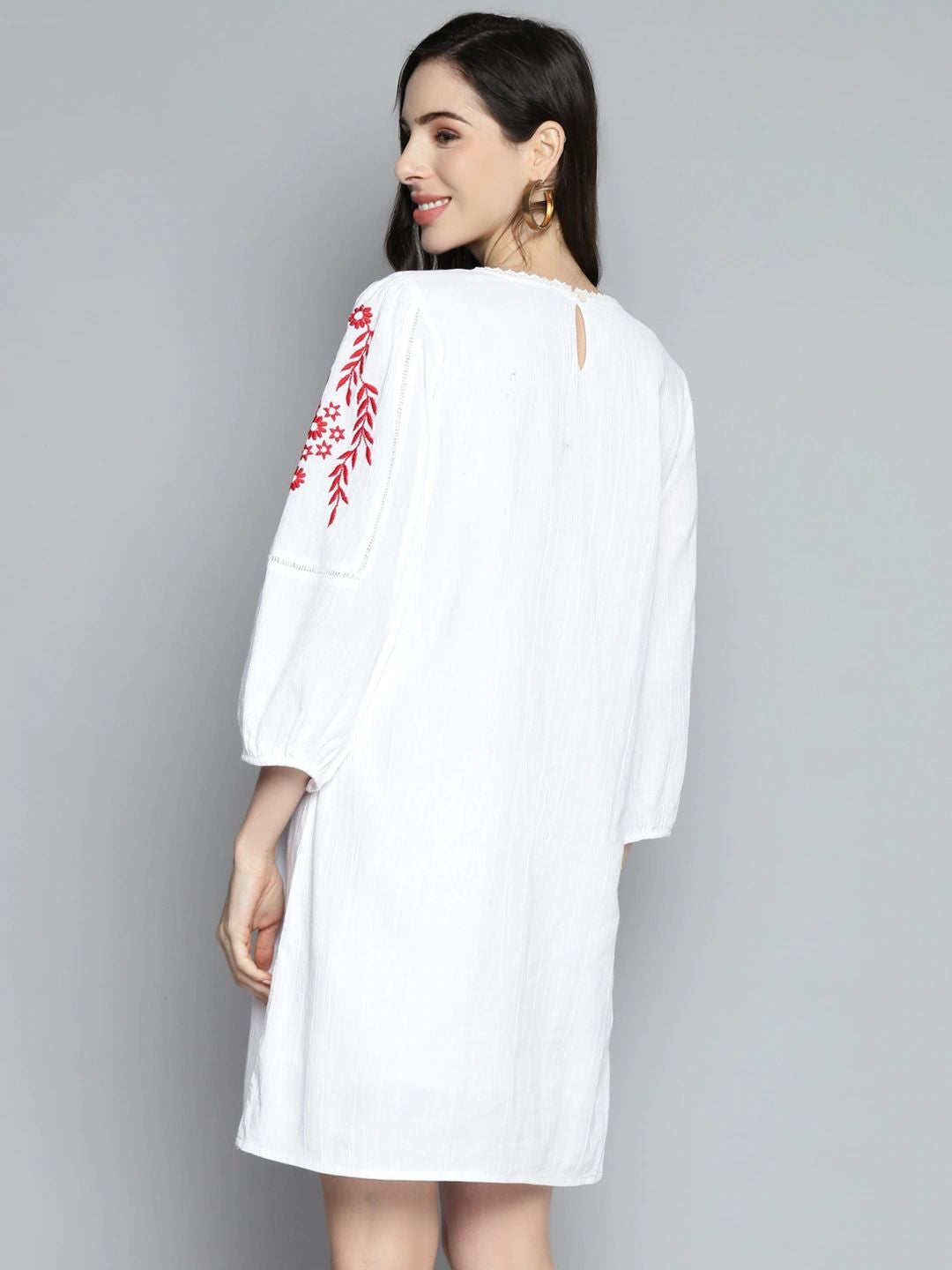 White Embroidered Shift Dress