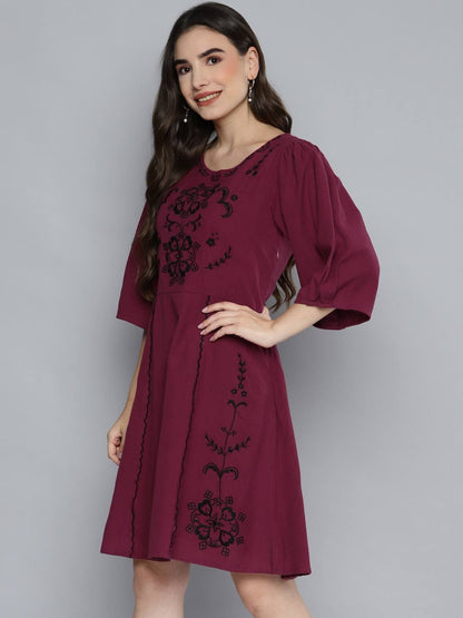Mulberry Embroidered Cotton Linen Dress