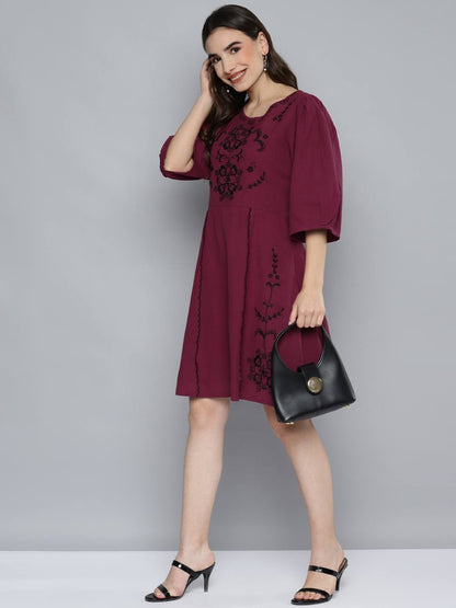 Mulberry Embroidered Cotton Linen Dress