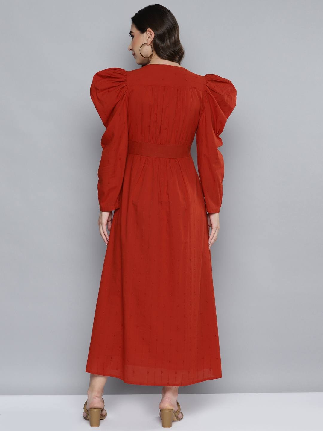 Red V-Neck Dobby Maxi Dress