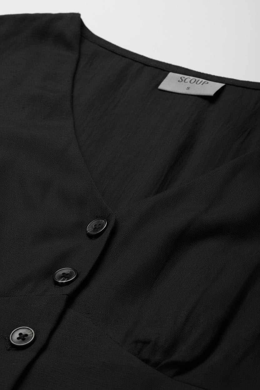 Scoup Women's black-v-neck-viscose-linen-dress