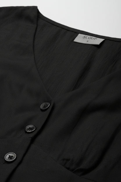 Scoup Women's black-v-neck-viscose-linen-dress