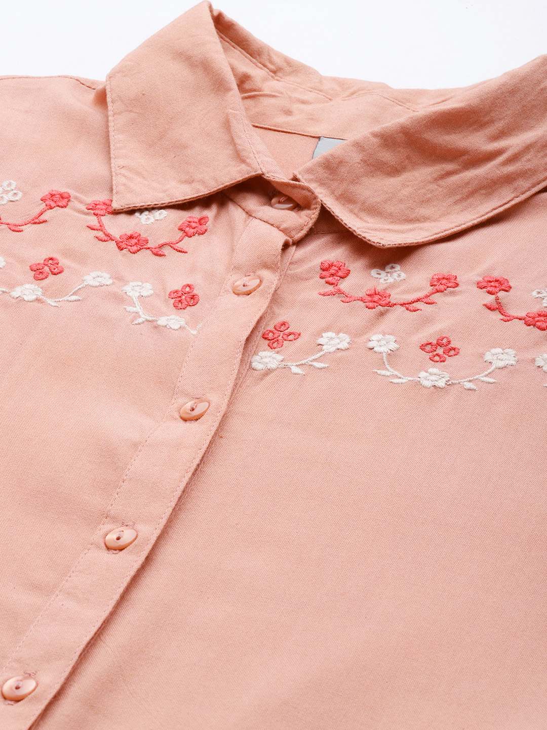 Peach Embroidered Rayon Maxi Dress