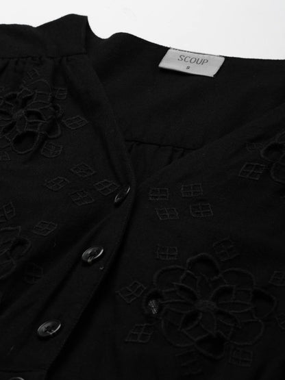 Black Cutwork Embroidered Midi Dress